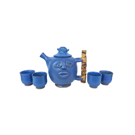 Bamboo Handled Teapot set with Face